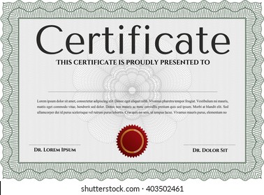 Green Diploma or certificate template. Lovely design. With complex background. Vector illustration. 