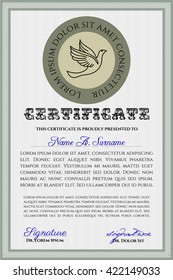 Green Diploma or certificate template. Lovely design. With complex background. Vector illustration. 
