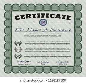 Green Diploma or certificate template. Money Pattern. With complex background. Customizable, Easy to edit and change colors. 