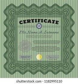 Green Diploma or certificate template. Money design. With complex background. Customizable, Easy to edit and change colors. 