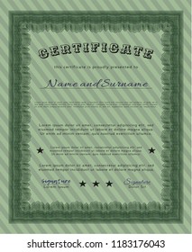 Green Diploma or certificate template. Money Pattern design. Customizable, Easy to edit and change colors. With guilloche pattern. 