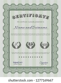 Green Diploma or certificate template. Money Pattern. With quality background. Vector illustration. 