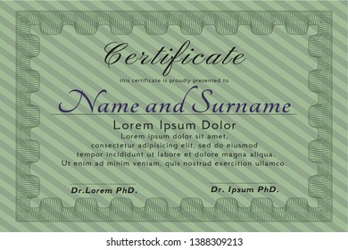 Green Diploma or certificate template. Money Pattern. Complex background. Customizable, Easy to edit and change colors. 