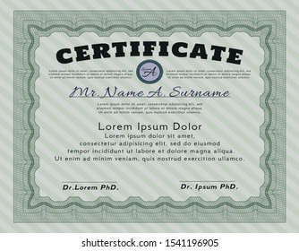 Green Diploma or certificate template. Money Pattern. With guilloche pattern and background. Customizable, Easy to edit and change colors. 