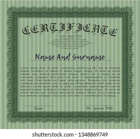Green Diploma or certificate template. Nice design. Detailed. With complex background. 