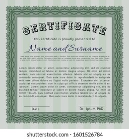 Green Diploma or certificate template. Nice design. With complex background. Detailed. 