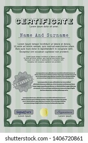 Green Diploma or certificate template. Perfect design. With great quality guilloche pattern. Detailed. 