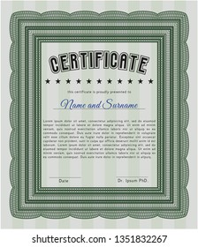 Green Diploma or certificate template. Printer friendly. Modern design. Vector illustration. 