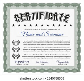 Green Diploma or certificate template. With quality background. Modern design. Vector illustration. 
