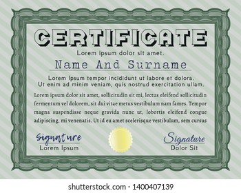 Green Diploma or certificate template. With quality background. Modern design. Vector illustration. 