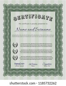Green Diploma or certificate template. Superior design. With complex background. Vector illustration. 