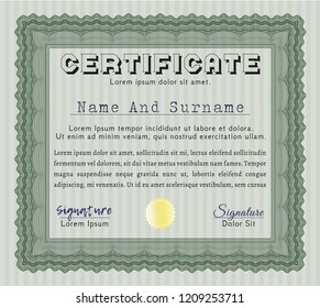 Green Diploma or certificate template. Superior design. With guilloche pattern. Vector illustration. 