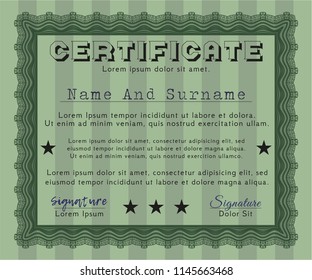 Green Diploma or certificate template. Vector illustration. With background. Nice design. 