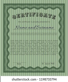 Green Diploma or certificate template. Vector illustration. Easy to print. Superior design. 