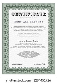 Green Diploma or certificate template. Vector illustration. Easy to print. Elegant design. 