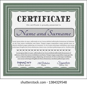 Green Diploma or certificate template. Vector illustration. Printer friendly. Modern design. 