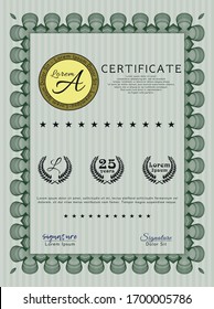 Green Diploma or certificate template. Vector illustration. With quality background. Superior design. 