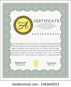 Green Diploma. With complex background. Cordial design. Vector illustration. 