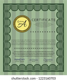Green Diploma. Complex background. Money style design. Vector illustration. 