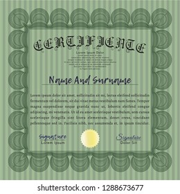Green Diploma. Complex background. Vector illustration. Modern design. 