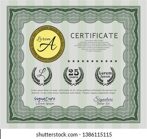Green Diploma. Complex background. Vector illustration. Artistry design. 
