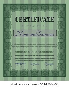 Green Diploma. With complex linear background. Vector illustration. Elegant design. 