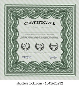 Green Diploma. Cordial design. With complex linear background. Customizable, Easy to edit and change colors. 