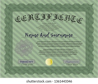 Green Diploma. Customizable, Easy to edit and change colors. With complex linear background. Nice design. 
