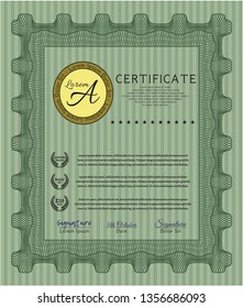 Green Diploma. Detailed. With complex background. Beauty design. 