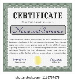 Green Diploma. Easy to print. Sophisticated design. Vector illustration. 