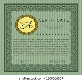 Green Diploma. Easy to print. Vector illustration. Elegant design. 