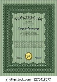 Green Diploma. Easy to print. Vector illustration. Lovely design. 