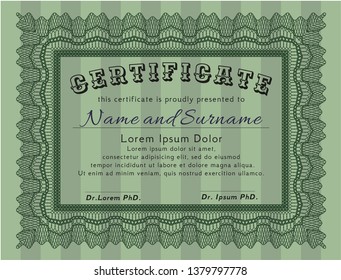 Green Diploma. Excellent design. Detailed. With guilloche pattern and background. 