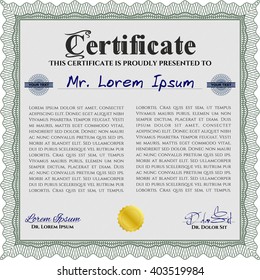 Green Diploma. Good design. Border, frame. With background. 