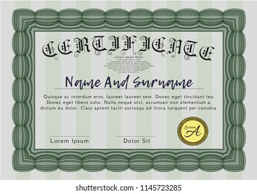 Green Diploma. Good design. Vector illustration. With guilloche pattern and background. 