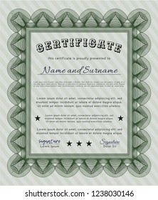 Green Diploma. With great quality guilloche pattern. Sophisticated design. Vector illustration. 