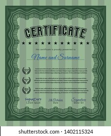 Green Diploma. With great quality guilloche pattern. Good design. Vector illustration. 