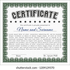 Green Diploma. With guilloche pattern. Retro design. Detailed. 
