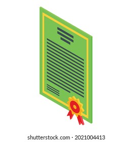 Green diploma icon isometric vector. Certificate design. Nature award