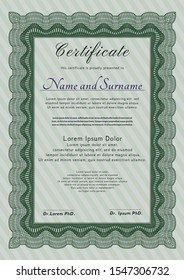 Green Diploma. With linear background. Detailed. Money design. 