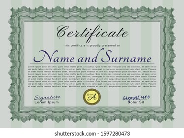 Green Diploma. With linear background. Detailed. Money Pattern. 