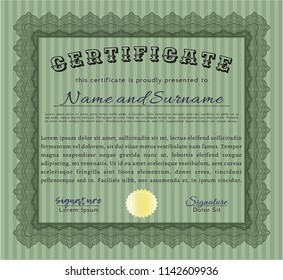 Green Diploma. Lovely design. Complex background. Vector illustration. 