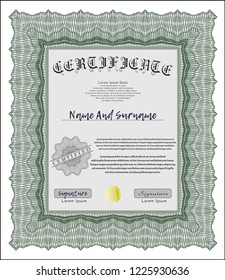 Green Diploma. Lovely design. With great quality guilloche pattern. Vector illustration. 