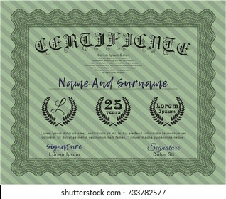 Green Diploma. Money design. Vector illustration. With complex linear background. 