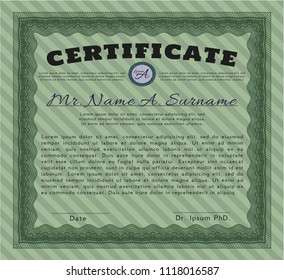 Green Diploma. Money Pattern design. With linear background. Detailed. 