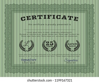 Green Diploma. Money Pattern design. With great quality guilloche pattern. Detailed. 