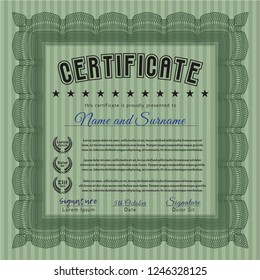 Green Diploma. Money Pattern. Vector illustration. With guilloche pattern. 