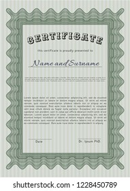 Green Diploma. Money style design. With guilloche pattern. Detailed. 