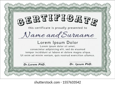 Green Diploma. Nice design. With linear background. Detailed. 