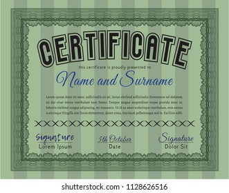 Green Diploma. Perfect design. Vector illustration. Printer friendly. 